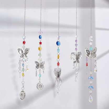 SUNNYCLUE 1 Box DIY 5 Sets Star Moon Suncatchers Kit Rainbow Maker Sun Catchers Butterfly Charms Hanging Suncatchers Glass Crystal Sun Catcher for Windows Indoor Outdoor Home Garden Decor Gifts