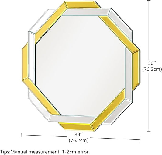 Bathroom Mirror Gold - 30”X30” Wall Mirrors Decorative, Beveled Edge Frameless Mirror for Wall Bathroom, Vanity Room, Bedroom, Living Room and Enterway