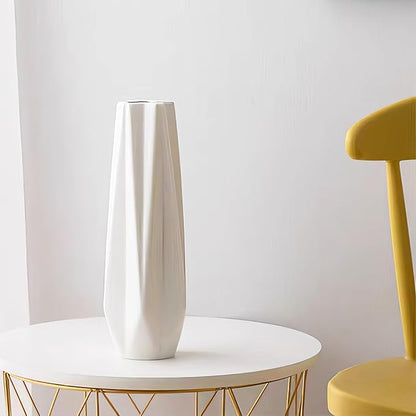12Inch Tall Vase White Ceramic Flower Vases for Pampas Grass,Home Decor, Modern Textured Vases for Living Room Decorations,Table Centerpieces,Shelf,Farmhouse Small Ceramic Vase