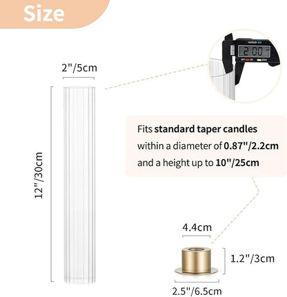 NUPTIO Hurricane Glass Candle Holders: Set of 18 Gold Taper Holders Bulk with Fluted Sleeves - Brass Candlestick Holders for Table Centerpiece Decoration