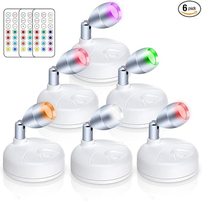 Small Spotlight Battery Operated Spot Lights Indoor Uplighting Picture Mini Accent Light Wireless LED with Remote RGB + W Angle Adjustable w/Timer & Dimmer for Display Art Paintings