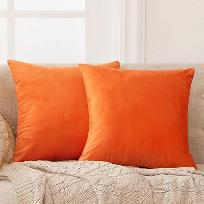 Deconovo Decorative Throw Pillow Covers 18x18 Inch for Sofa Couch, Fall Velvet Cushion Cases for Living Room Bedroom Car, Set of 2, Orange
