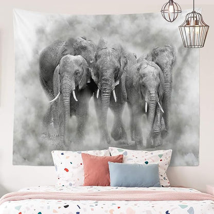Elephant in Smoke Tapestry Wild Animals African Elephant Decor Wall Hangings Tapestry Large Tapestry for Bedroom Living Room Dorm College Man Cave(80x60 Inch)