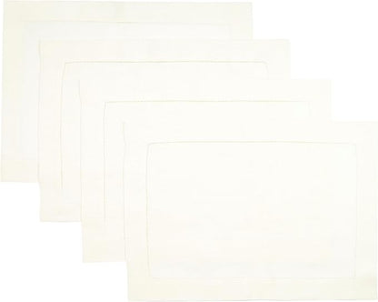 D'Moksha Homes Linen Placemats Set of 4 - Classic Hemstitch Ivory Placemats 14 x 19 Inch - 100% Pure Linen Table Mats for Valentines, Holiday, New Year - Handcrafted and Machine Washable