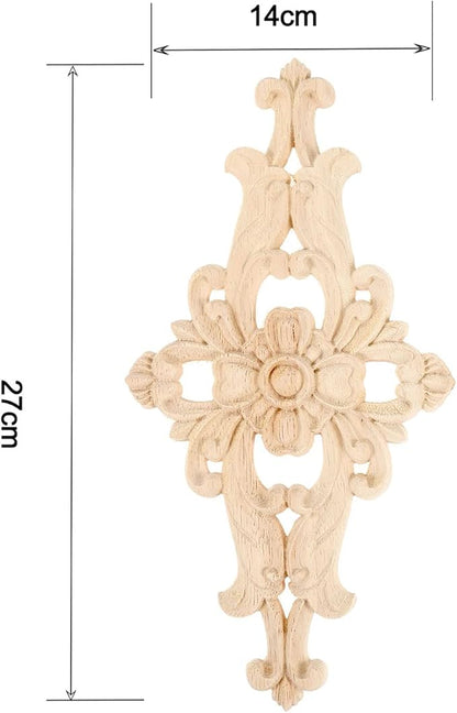 MUXSAM Wood Carved Appliques Furniture Decorative Onlays, 1Pc Unpainted DIY Center Carving Decal for Door Wall Ceiling Cabinet Dresser Mirror Bed Mantel Bench Decoration, 27x14cm/10.63"x5.51"
