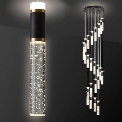 High Ceiling Chandelier Modern Crystal Chandelier for Entryway Long Spiral Dimmable Long Staircase High Foyer with Remote Controller