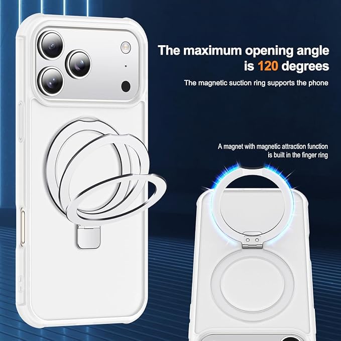 Compatible with iPhone 17 Pro Max Case with Invisible Magnetic O-Ring Stand Military-Grade Phone Case for iPhone 17 ProMax 6.9" [Compatible with Mag-Safe][Great Grip Feeling],Translucent