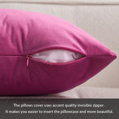 MIULEE Pack of 2, Velvet Soft Solid Decorative Square Throw Pillow Covers Set Cushion Case for Spring Sofa Bedroom Car 18x18 Inch 45x45 Cm Hot Pink