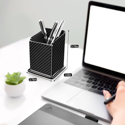 Carbon Fiber Pen Holder Pencil Holder for Desk, Desktop Organizer and Black Pencil Cup for Office, School, Home,Glossy Black