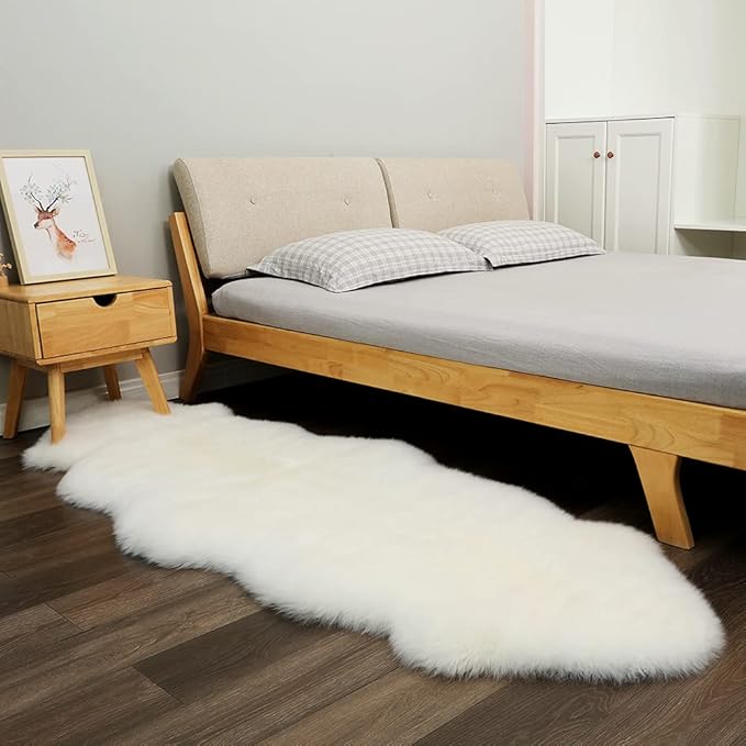 LLB Genuine Sheepskin Area Rug Wool Rug Fur Carpet Fluffy Shaggy Fur Rug for Living Room Kids Bedroom Real Sheepskin Throw Lambskin Rugs Sofa Mat Chair Seat Covers (Ivory White, 2 x 6 ft Sheepskin)