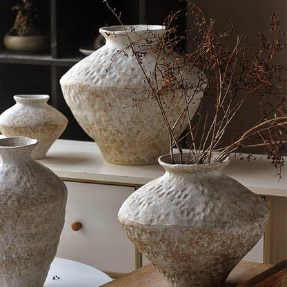 Handmade Rustic Ceramic Vase – Textured Pottery Flower Vase for Home Decor, Perfect for Centerpieces, Kitchen, Living Room, or Bedroom – Unique Gift Idea (White)