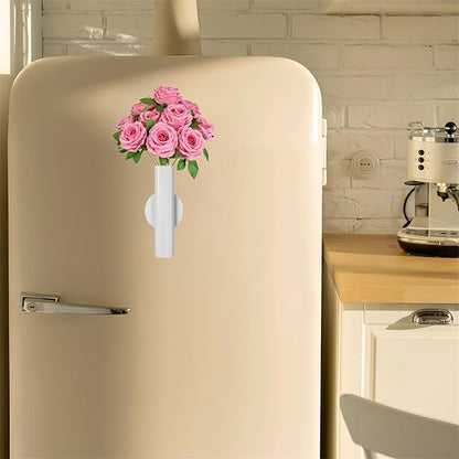 Self Adhesive Wall Vase Metal Tube Decoration Holder Used to Display Dried Flower, Faux Flowers, Fake Flowers, Also Suitable for Cemetery Memorial Decoration (2 Pcs White)