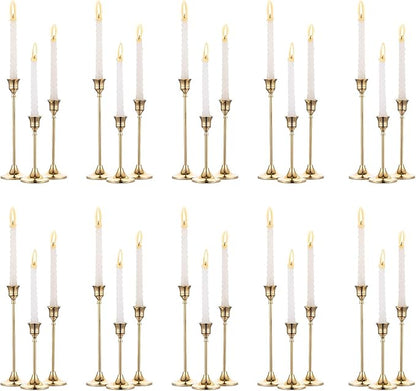 SylvaCraft Brass Gold Candle Holders Rustproof Taper Candlestick Holders for Holiday Party Table Centerpiece Wedding Fireplace Mantel Housewarming Gift(10 Sets(30 Pcs))