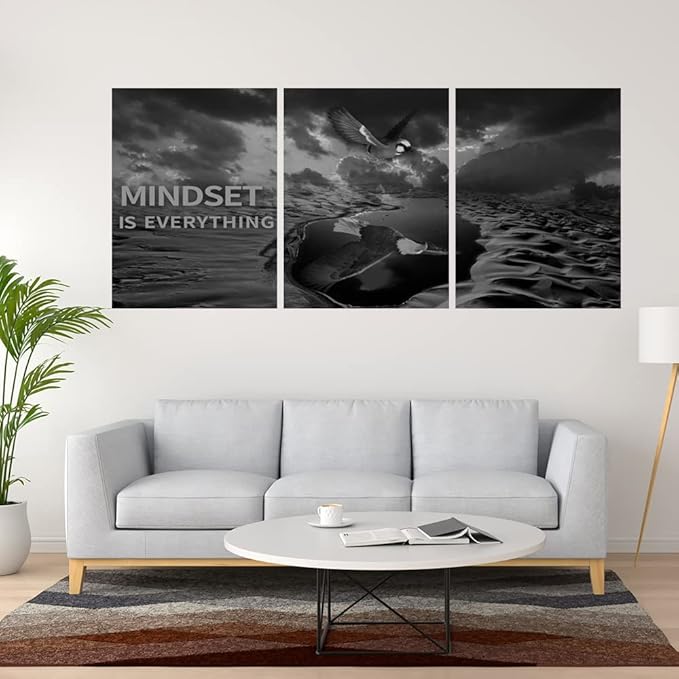 3 Panels Inspirational Canvas Painting Wall Art Motivational Wall Art Success Framed Poster Grind Hustle Positive Quotes Wall Poster Office Inspirational Wall Art for Home Living Room 48''W x 24''H