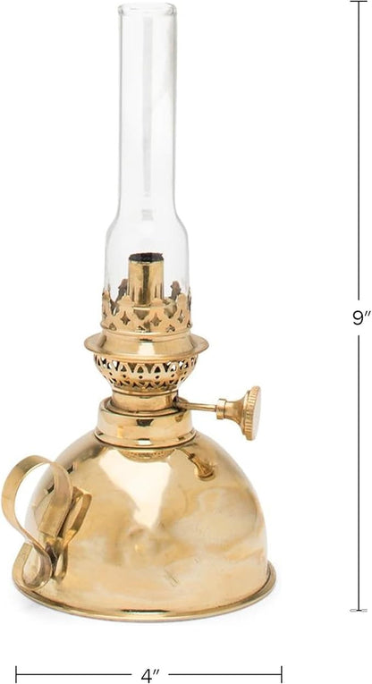 Kings County Tools Small Antique-Style Extra-Bright Oil Lamp | Brass Body with Glass Chimney | 4" Wide by 9" High