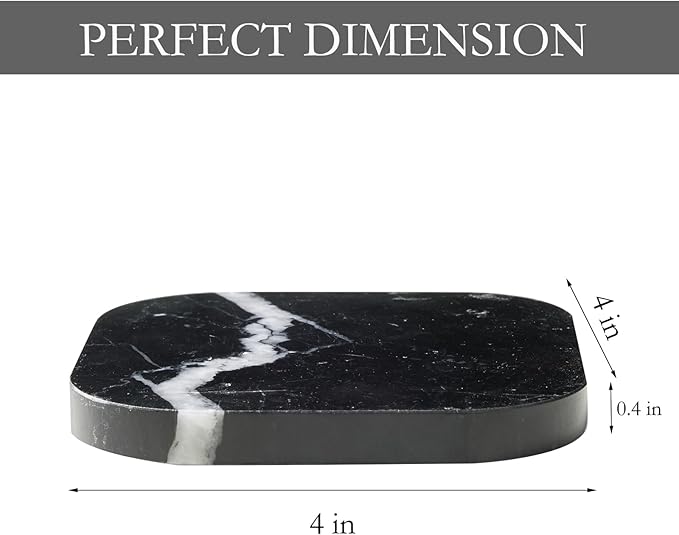 Marble Coasters for Drinks – Square Set of 4 Stone Holders for Dinning Tables, Coffee Tables (Black Marquina)