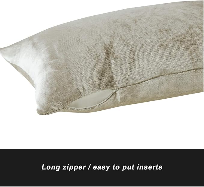 GIGIZAZA Beige Velvet Pillow Covers: Pack of 2 Lumbar Throw Pillows Soft Solid Covers - Decorative 12x20 Modern Couch Small Cushion Covers,Living Room,Bedroom,Sofa
