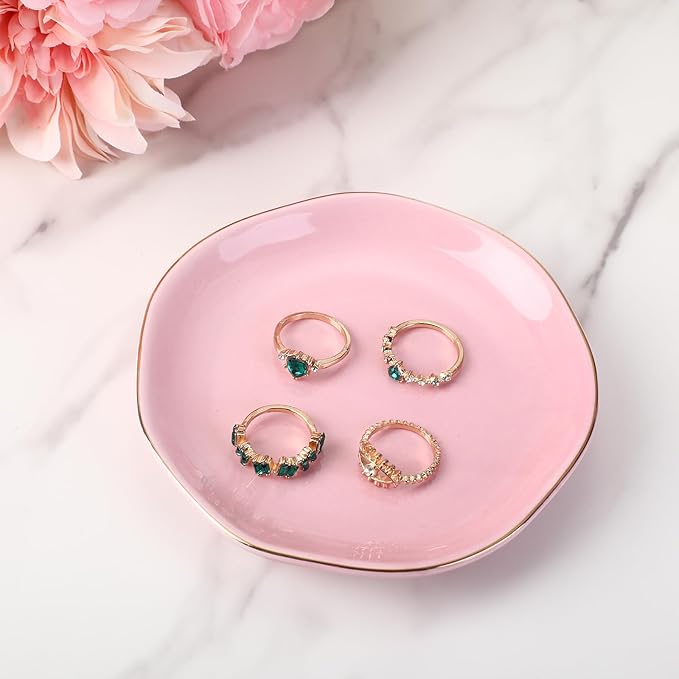 Shappy 24 Pcs Christmas Ceramic Jewelry Tray Gift 4.5 Ring Dish Bulk Decorative Trinket Dish for Birthdays Gift (Macaron Color)