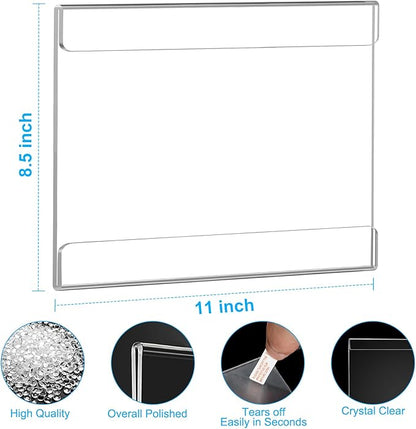 EHWINE 6 Pack 8.5 x 11 Wall Mount Acrylic Sign Holder, Horizontal Wall Signs Photo Menu Flyer Display Holders, Plastic Clear Acrylic Frames for Office Home Hotel Business Store (with Adhesive Tape)