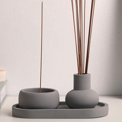 Concrete Incense Burner Set with Holder and Tray,Multifunction Incense Holder for Burning Sage,Palo Santo,Incense Sticks,Ideal for Meditation Home Decor(Grey)