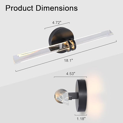 Modern Black Crystal Picture Light for Wall Hardwired, 18 Inch Dimmable Painting Lights for Wall Art, Vanity, Over Mirror, Paintings, Living Room, Picture Frame (Includes Bulb)