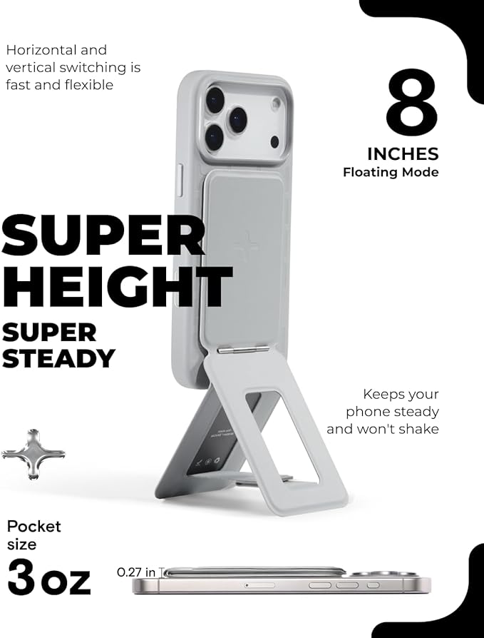 MOFT Phone Tripod Stand Selfie Stick x Tombogo for iPhone, Multi-Angles iPhone Stand, Lightweight & Portable Phone Holder, Strong Magnets, MOVAS Vegan Leather, Jet Black (Without Card Slot)
