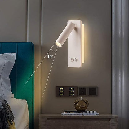 LED Wall Lamp Bedside Reading Light Plug-in 3W Headboard Wall Sconce Adjustable Wall Light with On-Off Switch Background Light 3000K(White)