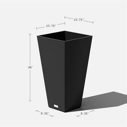 Veradek V-Resin Indoor/Outdoor Taper Planter (Black, 26 inch - 2 Pack with 2 Saucer Trays)