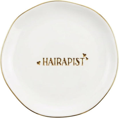 InnoBeta Hair Stylist Gifts, Hairdresser Gifts for Women, Ceramic Jewelry Tray, Decorative Trinket Dish for Rings Earrings Necklaces Bracelet Watch Keys, 4.75", White Surface Gold