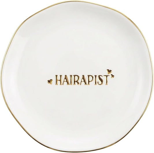 InnoBeta Hair Stylist Gifts, Hairdresser Gifts for Women, Ceramic Jewelry Tray, Decorative Trinket Dish for Rings Earrings Necklaces Bracelet Watch Keys, 4.75", White Surface Gold