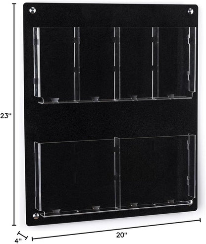 Displays2go Acrylic Wall Mounted Magazine Rack, 4-8 Adjustable Pockets, 2-Tiered - Black (2RP4BLK)