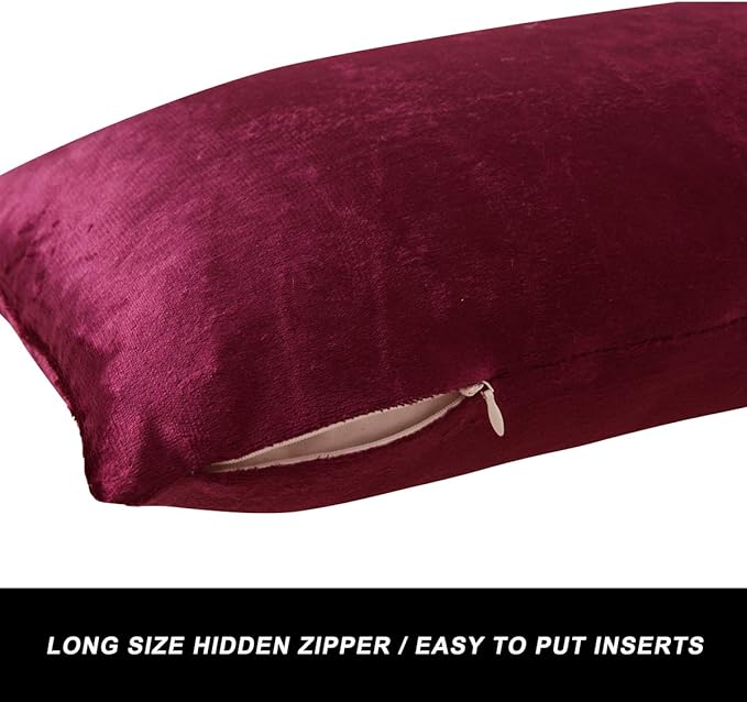 GIGIZAZA Burgundy Velvet Pillow Covers: Pack of 2 Lumbar Throw Pillows Soft Solid Covers - Decorative 12x20 Couch Small Cushion Covers Used for Chrismas Room Decor,Living Room,Bedroom