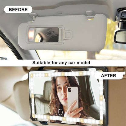 LED Car Sun Visor Vanity Mirror, Dimmable Rechargeable Vehicle Touch Screen Cosmetic Mirror with 3 Light Modes & 60LEDs, Auto Interior Rear View Makeup Accessories, Universal Fit (Black)