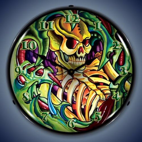 New Tattoo Skull Retro Vintage Style Advertising LED Lighted Clock - Ships Free Next Business Day to Lower 48 States
