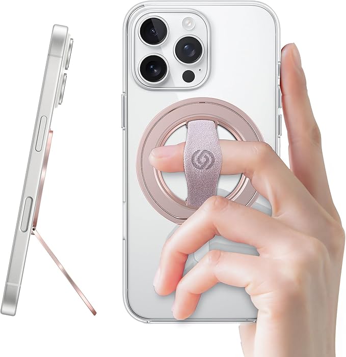 EWA MagOne 3rd Gen [Compatible with MagSafe] Phone Grip Stand with Finger Strap, Removable Magnetic Ring Holder Kickstand Loop for iPhone 17,16,15,14,13,12 Series (Pink)