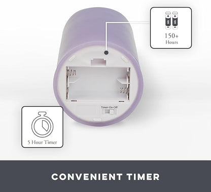 Matchless Candle Co. by Luminara - Flameless LED Battery Operated Flickering Pillar Candles - Pastel Purple - Set of 3 - Indoor Outdoor Decor Safe
