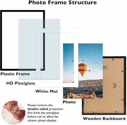 14x20 Picture Frame Set of 2 with 11x17 Mat, Display Photo 11x17 with Mat or 14 x 20 Without Mat, Wall Hanging Large 14 by 20 Poster Frame with Plexiglass, 2 Pack, Black