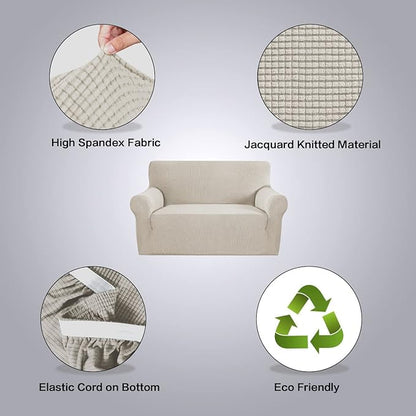 H.VERSAILTEX Stretch Loveseat Covers 1-Piece Loveseat Slipcover|Sofa Cover with Elastic Bottom, Textured Checked Jacquard Fabric(58"-70" Wide, Island Fossi)
