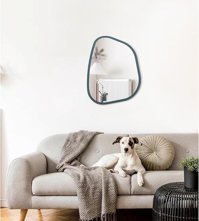 Irregular Wooden Framed Wall Mirror Modern Asymmetrical Unique Hanging Mirror Artistic Mirror Decor Bathroom Vanity Bedroom Living Room Entryway Hallway 16'' x 12''