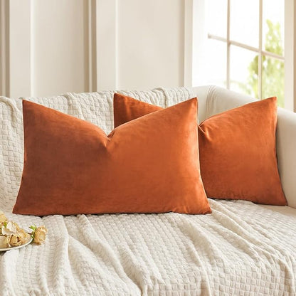 MIULEE Velvet Throw Pillow Covers 12x20 Inch, Pack of 2 - Orange, Soft Solid Lumbar Decorative Pillow Covers Modern Luxury Home Decor for Chair Couch Sofa Bedroom Livingroom