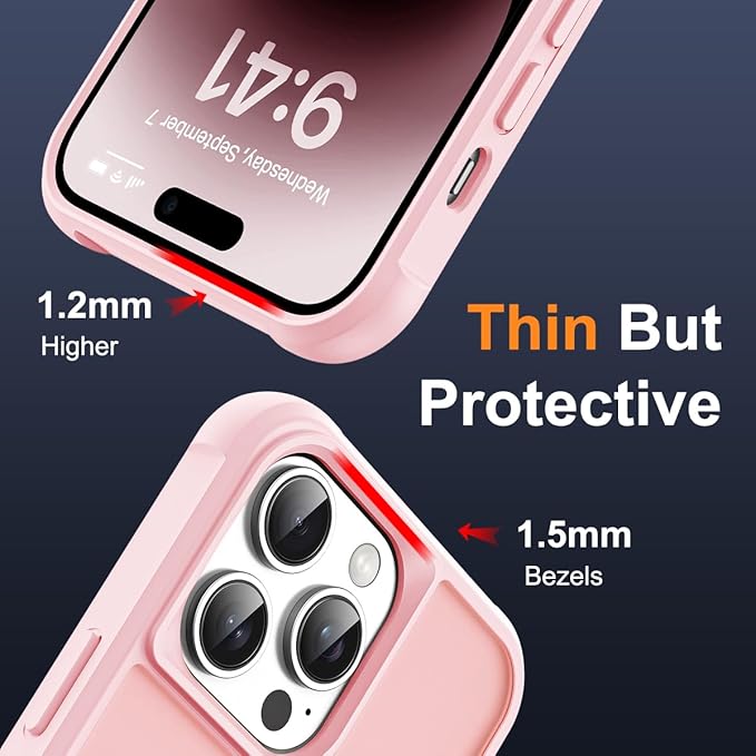 Compatible with iPhone 14 Pro Case with Invisible Magnetic O-Ring Stand Military-Grade Translucent Case for iPhone 14 Pro 6.1" [Compatible with Mag-Safe][Great Grip Feeling], Pink