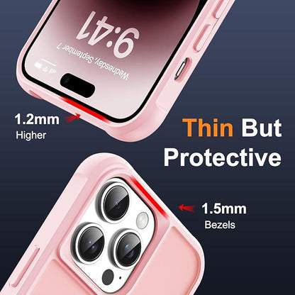 Compatible with iPhone 14 Pro Case with Invisible Magnetic O-Ring Stand Military-Grade Translucent Case for iPhone 14 Pro 6.1" [Compatible with Mag-Safe][Great Grip Feeling], Pink