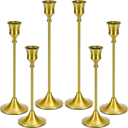 Candle Holder Gold Taper Candlestick Holders - Table Décor Brass Golden Pillar Candle Sticks Holder Set of 6, Antique Fireplace Decor Tapered Bulk Candelabra for Wedding, Christmas