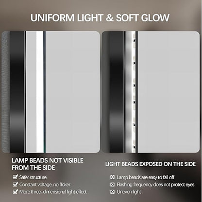 32" LED Backlit Bathroom Vanity Mirror, Wall Mounted Round Makeup Shaving Mirror with 45° Beveled Metal Frame Design, HD Waterproof&Explosion-Proof Smart Mirror, Memory Function, Black