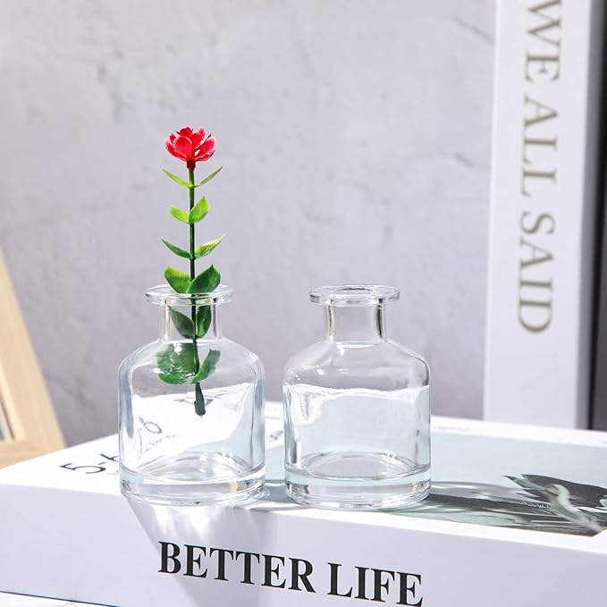 Mimorou 24 Pack Clear Glass Bud Vases Bulk Small Glass Living Vases for Centerpieces Vintage Table Decorative Bottle for Flowers Rustic Wedding Reception Party Decoration(1.85 x 2.87 in)