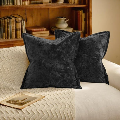 20x20 Throw Pillow Covers Set of 2 Velevt Square Cushion Cover Decorative Solid Pillowcases for Sofa Bed Chair Decor,Black