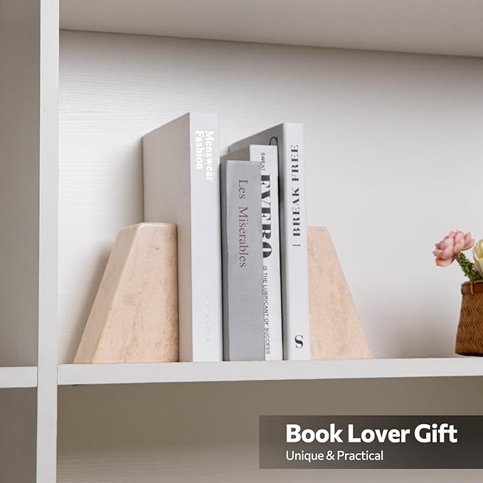 Luxury Marble Bookends for Shelves, 11LB Heavy Duty Marble Book Ends for Heavy Books, Stone Bookends Decorative, Polished, Orange Triangular, Set of 2