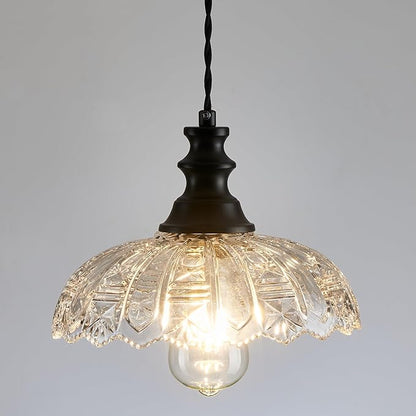 1-Light Pendant Light with Black Metal Glass Shade and Adjustable Cord Industrial Ceiling Hanging Light for Kitchen Island Bar Dining Room Bedroom Foyer Hallway Farmhouse