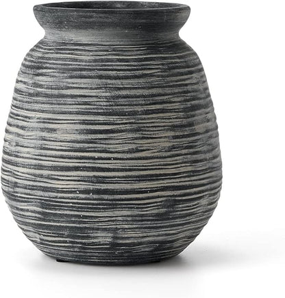 SIDUCAL Ceramic Rustic Farmhouse Flower Vase, Pottery Decorative Flower Vase for Home Decor, Table, Living Room Decoration, Shelf Decor, Mantel, 7.3 Inch, Black