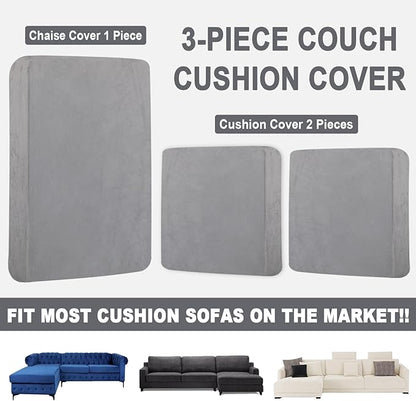 Sectional Couch Covers for 3-Piece Seat Cushion Velvet Separate L Shape Couch Cover Stretch Sofa Slipcover with 2 Pieces Pillowcases Furniture Protector (Sofa 2 Seater + 1 Chaise, Light Grey)